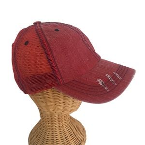 Red Distressed Canvas, Mesh Back Ponytail Hat Adjustable. 
New